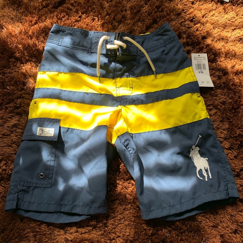 NWT Polo Ralph Lauren Navy Yellow Boardshorts 8
